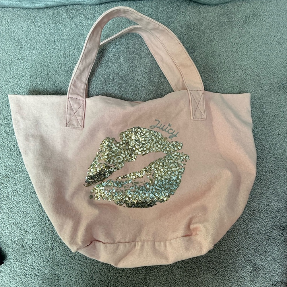 Juicy Couture Light Pink Tote with Gold Sequin Lips